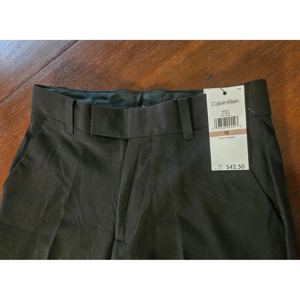 Calvin Klein Dress Pants Kids Size 12 Black Slim Fit Flat Front Stretch NWT